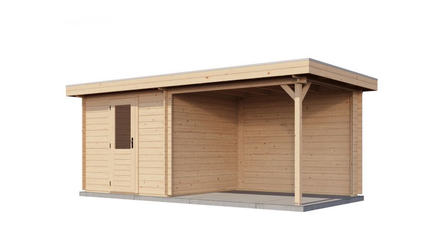 Lugarde Select Blokhut met overkapping Deventer 250x250cm + 300cm - Onbehandeld