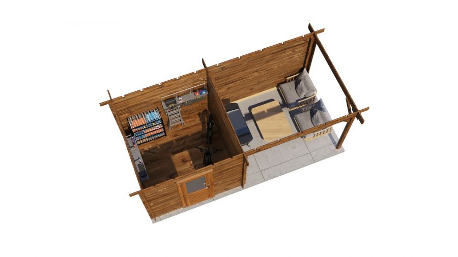 Lugarde Select Blokhut met overkapping Deventer 250x250cm + 300cm - Keteldruk Bruin