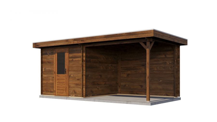 Lugarde Select Blokhut met overkapping Deventer 250x250cm + 300cm - Keteldruk Bruin