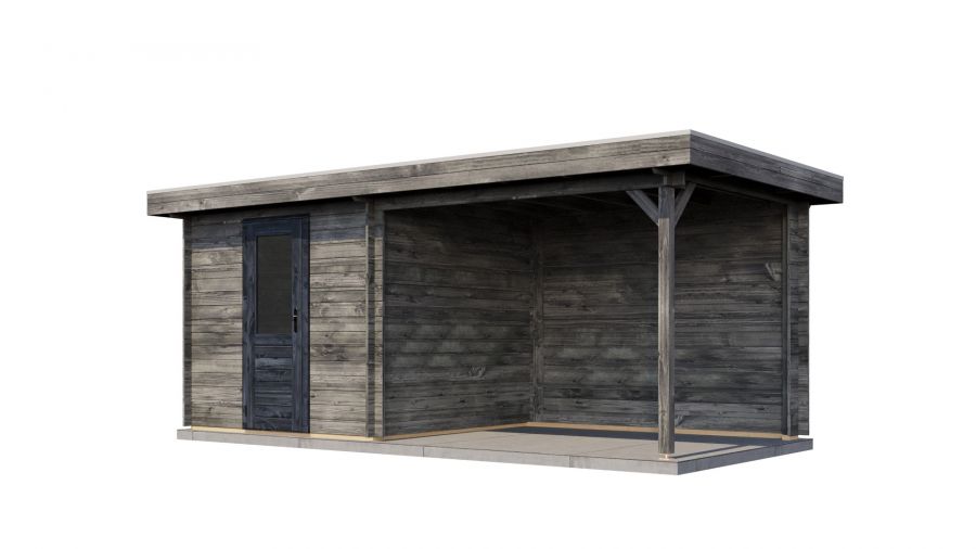Lugarde Select Blokhut met overkapping Deventer 250x250cm + 300cm - Keteldruk Grijs