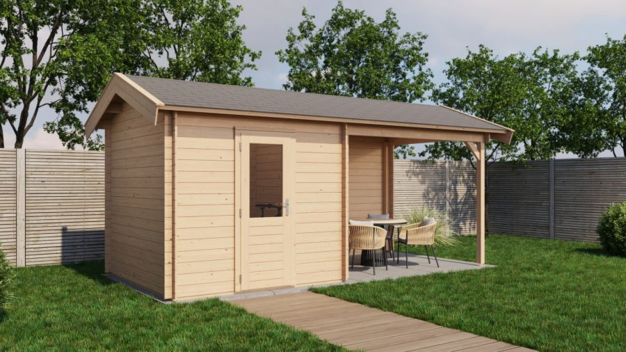 Lugarde Select Blokhut met overkapping Markelo 250x250cm + 300cm - Onbehandeld