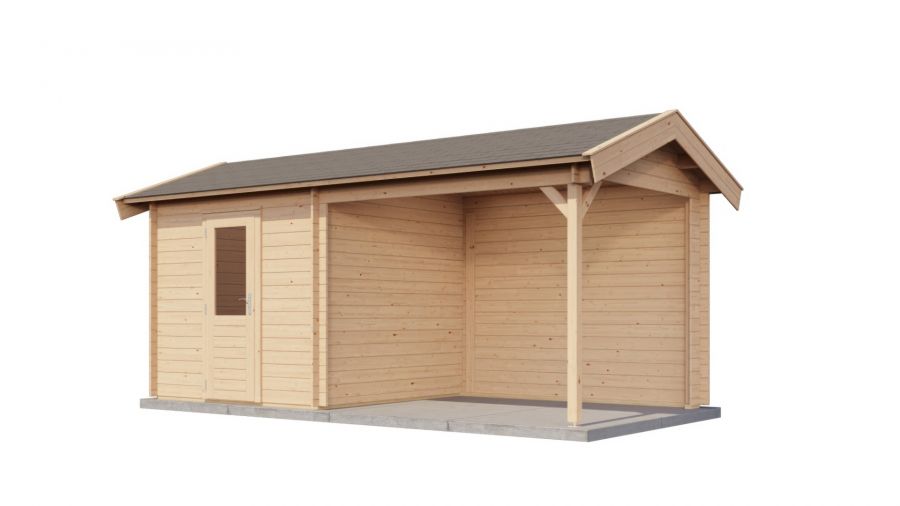 Lugarde Select Blokhut met overkapping Markelo 250x250cm + 300cm - Onbehandeld