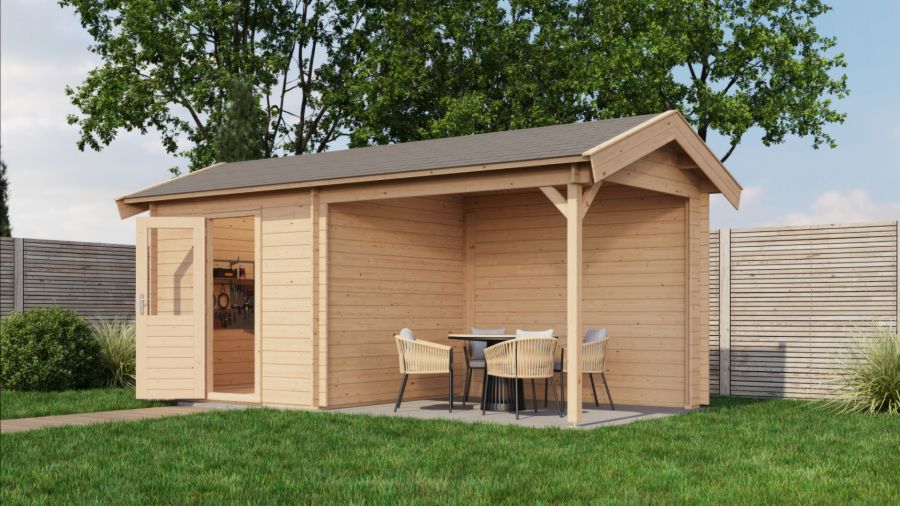 Lugarde Select Blokhut met overkapping Markelo 250x250cm + 300cm - Onbehandeld