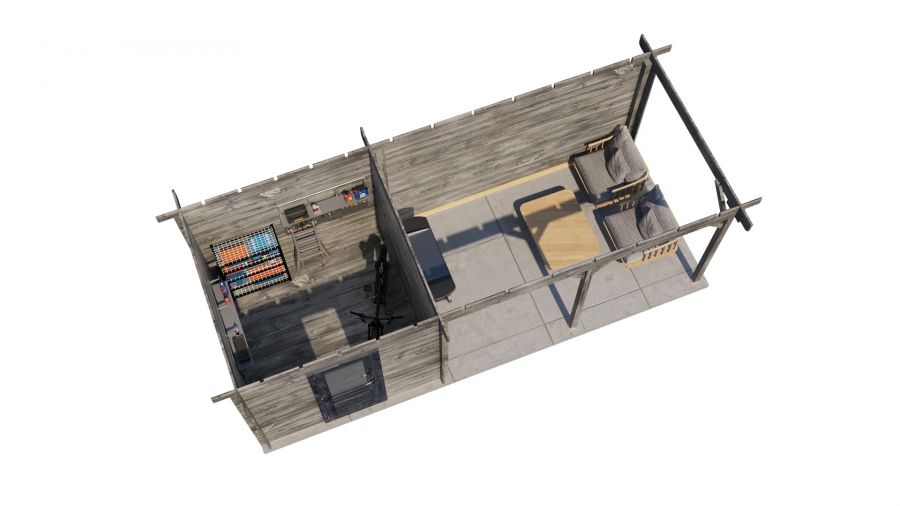 Lugarde Select Blokhut met overkapping Ede 250x250cm + 400cm - Keteldruk Grijs