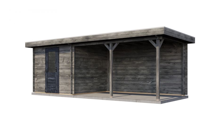 Lugarde Select Blokhut met overkapping Ede 250x250cm + 400cm - Keteldruk Grijs