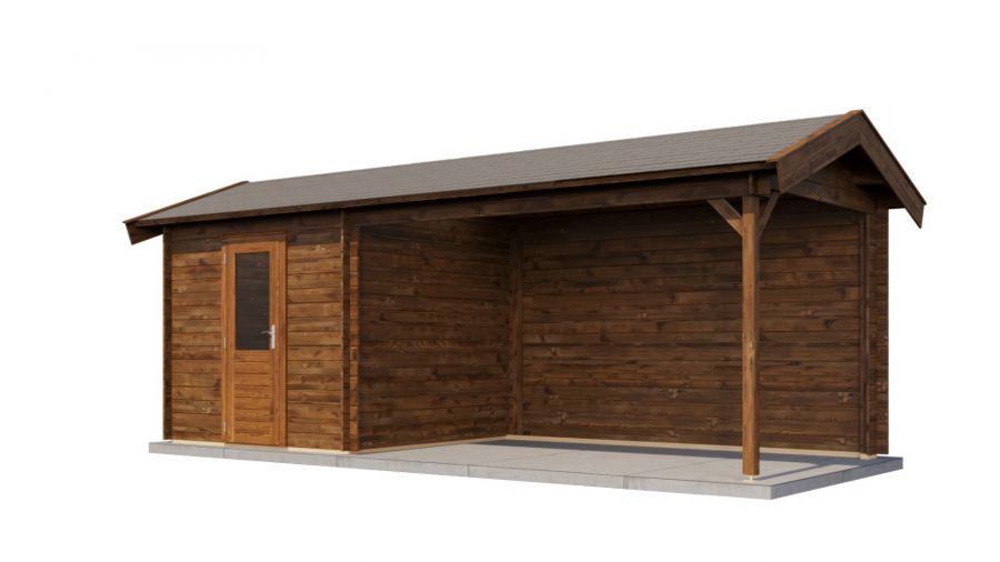 Lugarde Select Blokhut met overkapping Oldenzaal 250x250cm + 400cm - Keteldruk Bruin