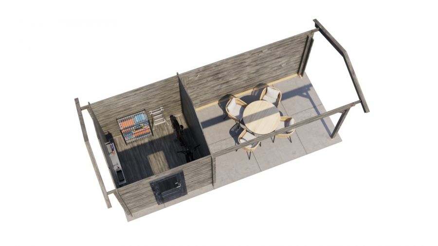 Lugarde Select Blokhut met overkapping Oldenzaal 250x250cm + 400cm - Keteldruk Grijs