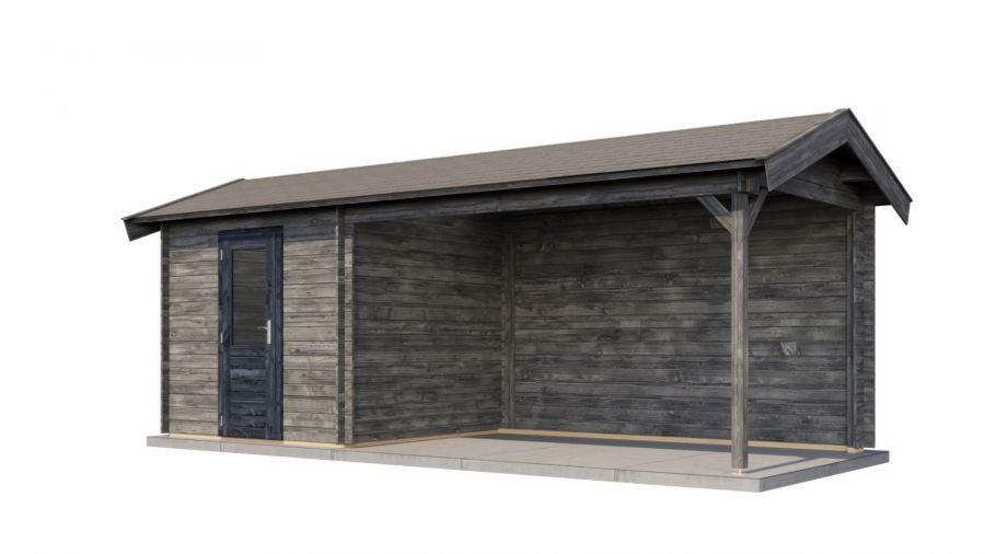 Lugarde Select Blokhut met overkapping Oldenzaal 250x250cm + 400cm - Keteldruk Grijs