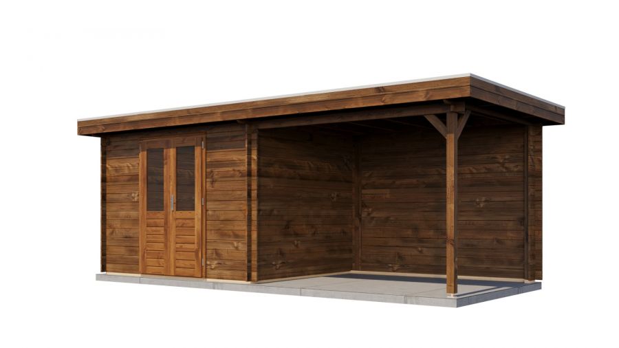 Lugarde Select Blokhut met overkapping Wageningen 300x250cm + 300cm - Keteldruk Bruin