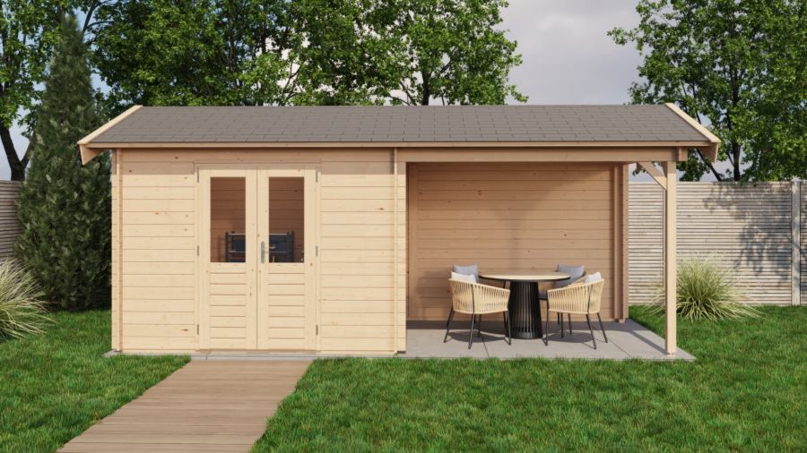 Lugarde Select Blokhut met overkapping Varsseveld 300x250cm + 300cm - Onbehandeld