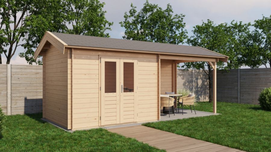 Lugarde Select Blokhut met overkapping Varsseveld 300x250cm + 300cm - Onbehandeld