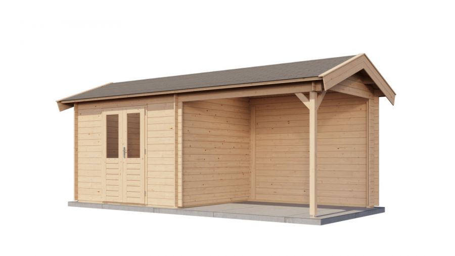 Lugarde Select Blokhut met overkapping Varsseveld 300x250cm + 300cm - Onbehandeld
