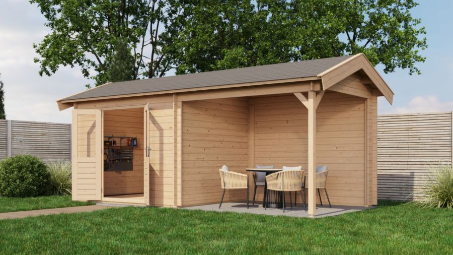 Lugarde Select Blokhut met overkapping Varsseveld 300x250cm + 300cm - Onbehandeld