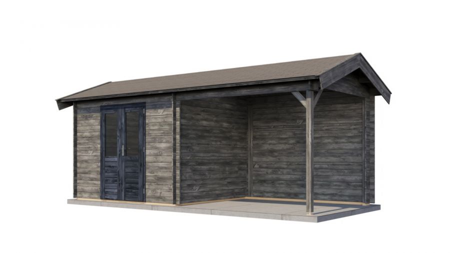 Lugarde Select Blokhut met overkapping Varsseveld 300x250cm + 300cm - Keteldruk Grijs