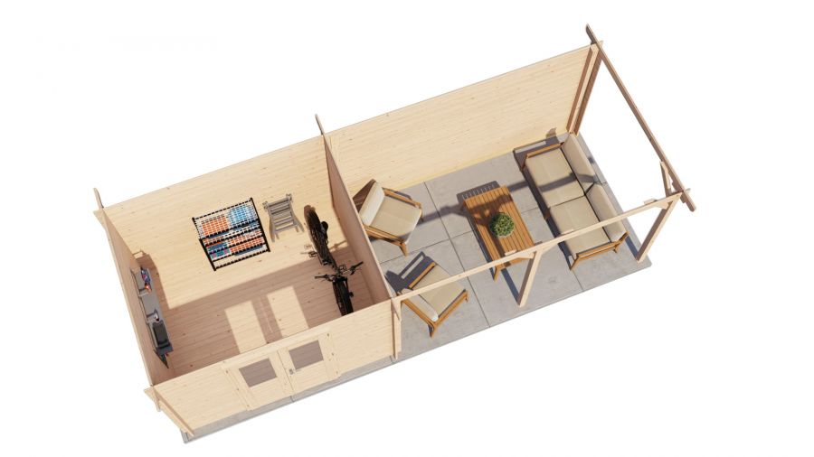 Lugarde Select Blokhut met overkapping Zandvoort 300x250cm + 400cm - Onbehandeld