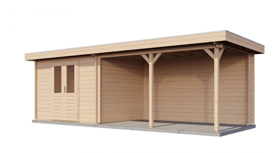 Lugarde Select Blokhut met overkapping Zandvoort 300x250cm + 400cm - Onbehandeld