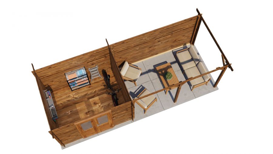 Lugarde Select Blokhut met overkapping Zandvoort 300x250cm + 400cm - Keteldruk Bruin