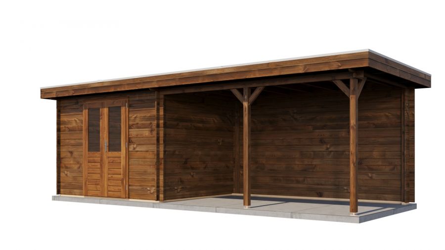 Lugarde Select Blokhut met overkapping Zandvoort 300x250cm + 400cm - Keteldruk Bruin