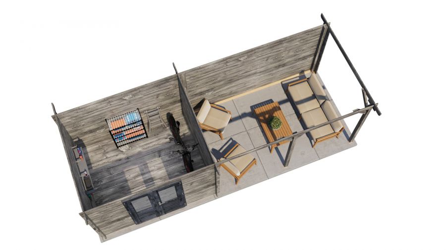 Lugarde Select Blokhut met overkapping Zandvoort 300x250cm + 400cm - Keteldruk Grijs