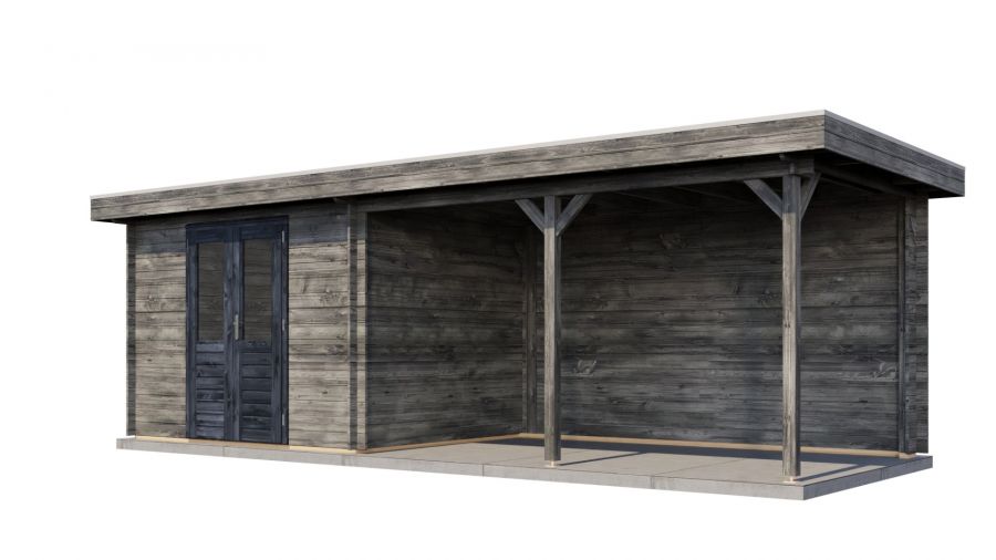 Lugarde Select Blokhut met overkapping Zandvoort 300x250cm + 400cm - Keteldruk Grijs
