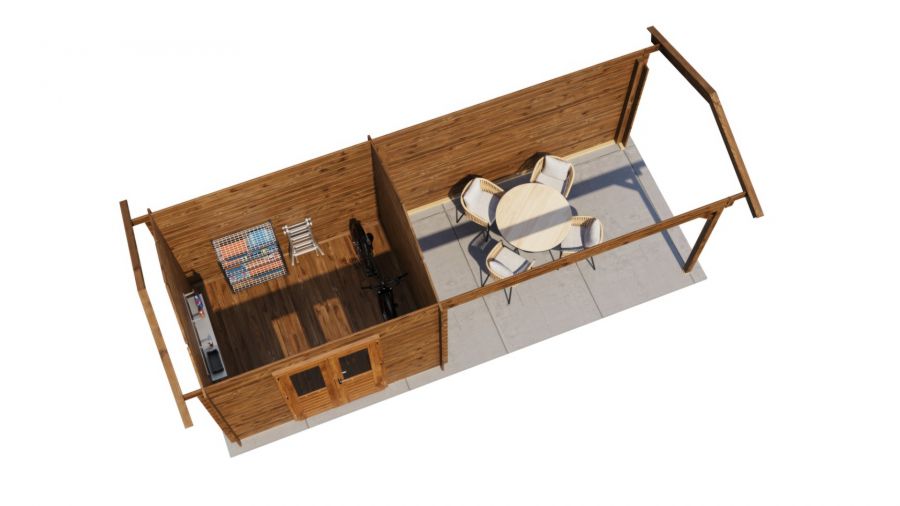 Lugarde Select Blokhut met overkapping Borne 300x250cm + 400cm - Keteldruk Bruin