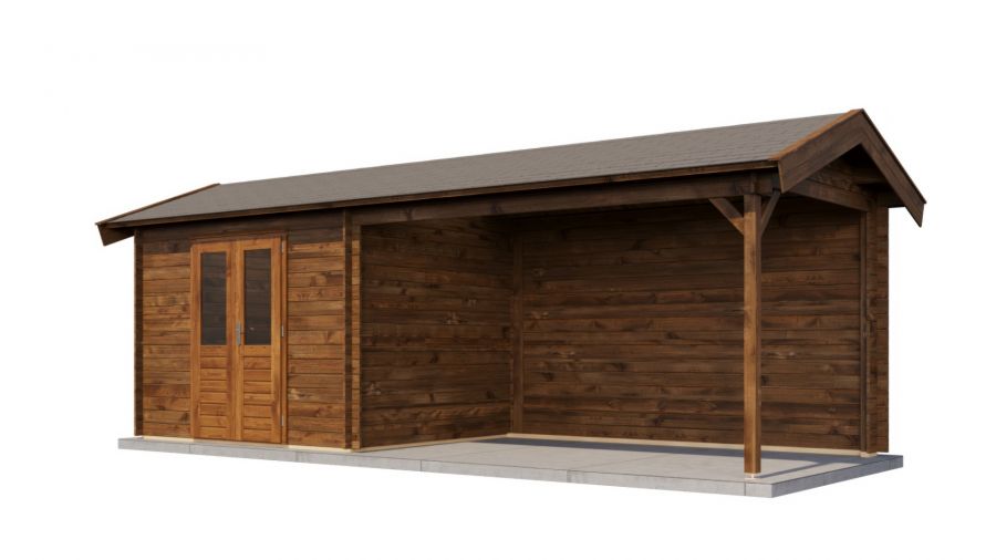 Lugarde Select Blokhut met overkapping Borne 300x250cm + 400cm - Keteldruk Bruin