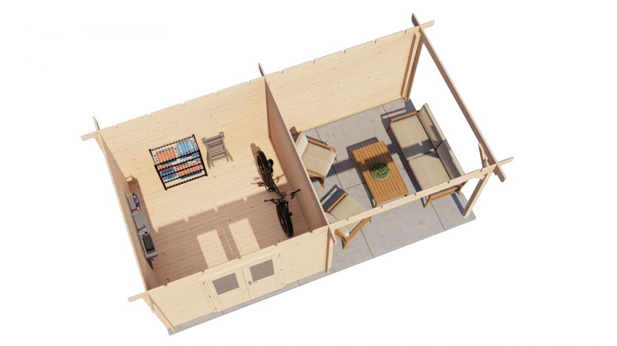 Lugarde Select Blokhut met overkapping Hilversum 300x300cm + 300cm - Onbehandeld