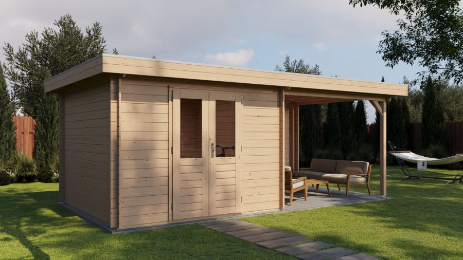 Lugarde Select Blokhut met overkapping Hilversum 300x300cm + 300cm - Onbehandeld
