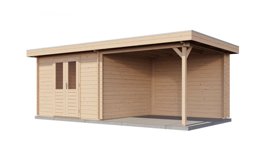Lugarde Select Blokhut met overkapping Hilversum 300x300cm + 300cm - Onbehandeld