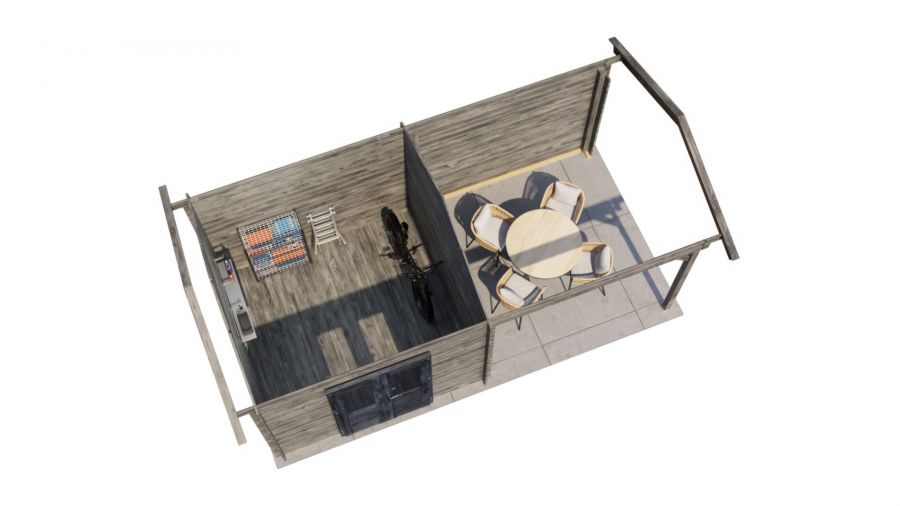 Lugarde Select Blokhut met overkapping Raalte 300x300cm + 300cm - Keteldruk Grijs