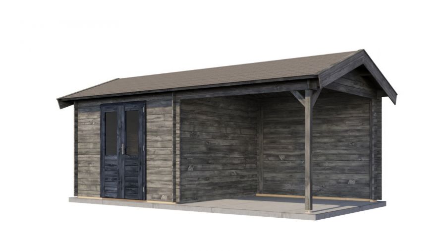 Lugarde Select Blokhut met overkapping Raalte 300x300cm + 300cm - Keteldruk Grijs