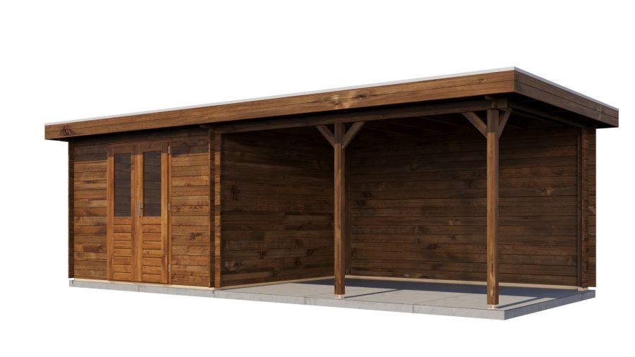 Lugarde Select Blokhut met overkapping Harderwijk 300x300cm + 400cm - Keteldruk Bruin