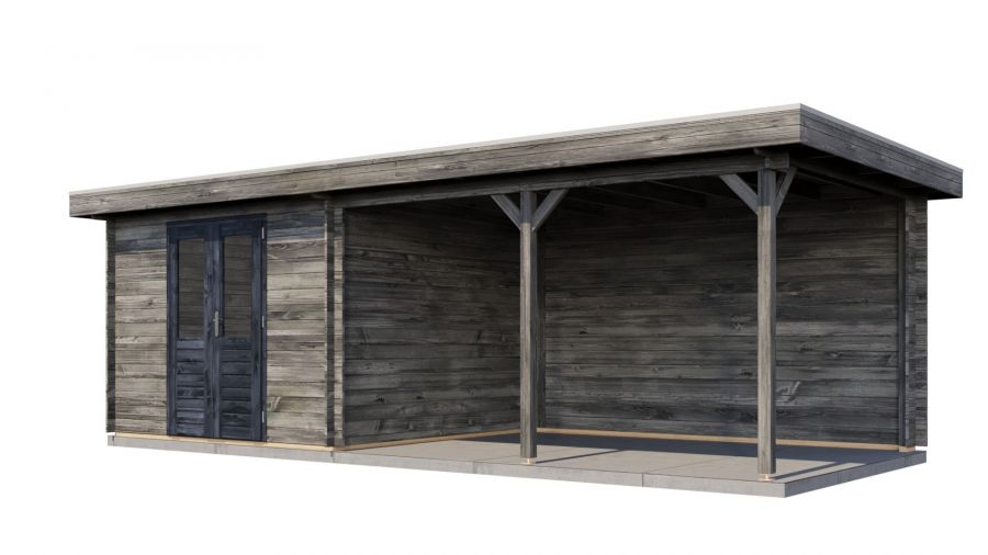 Lugarde Select Blokhut met overkapping Harderwijk 300x300cm + 400cm - Keteldruk Grijs