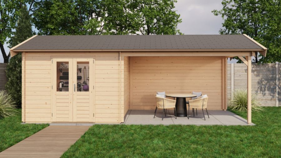 Lugarde Select Blokhut met overkapping Epe 300x300cm + 400cm - Onbehandeld