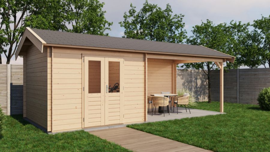 Lugarde Select Blokhut met overkapping Epe 300x300cm + 400cm - Onbehandeld
