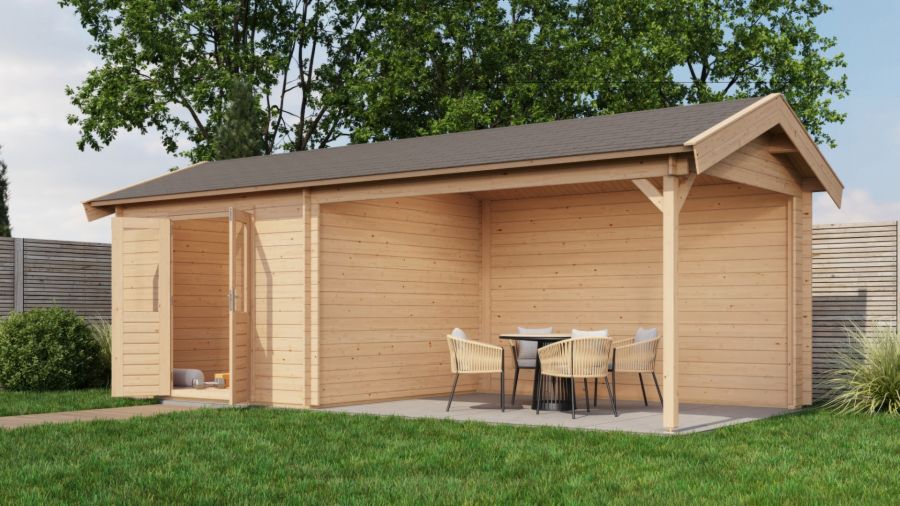 Lugarde Select Blokhut met overkapping Epe 300x300cm + 400cm - Onbehandeld
