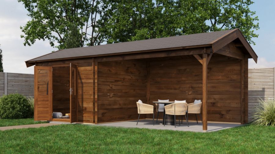 Lugarde Select Blokhut met overkapping Epe 300x300cm + 400cm - Keteldruk Bruin