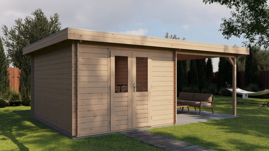 Lugarde Select Blokhut met overkapping Tiel 300x400cm + 300cm - Onbehandeld