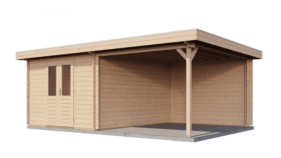Lugarde Select Blokhut met overkapping Tiel 300x400cm + 300cm - Onbehandeld