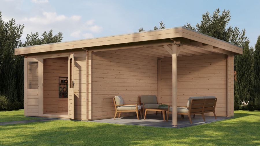Lugarde Select Blokhut met overkapping Tiel 300x400cm + 300cm - Onbehandeld