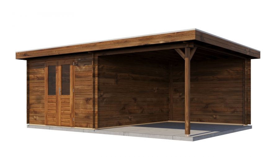 Lugarde Select Blokhut met overkapping Tiel 300x400cm + 300cm - Keteldruk Bruin