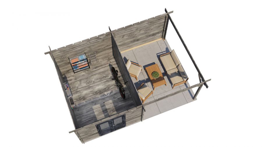 Lugarde Select Blokhut met overkapping Tiel 300x400cm + 300cm - Keteldruk Grijs