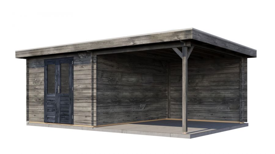 Lugarde Select Blokhut met overkapping Tiel 300x400cm + 300cm - Keteldruk Grijs