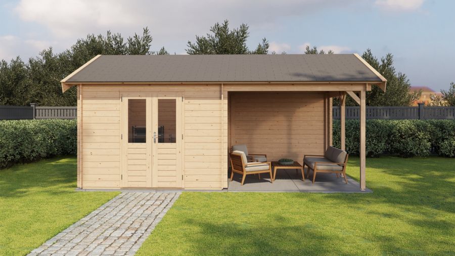 Lugarde Select Blokhut met overkapping Hattem 300x400cm + 300cm - Onbehandeld