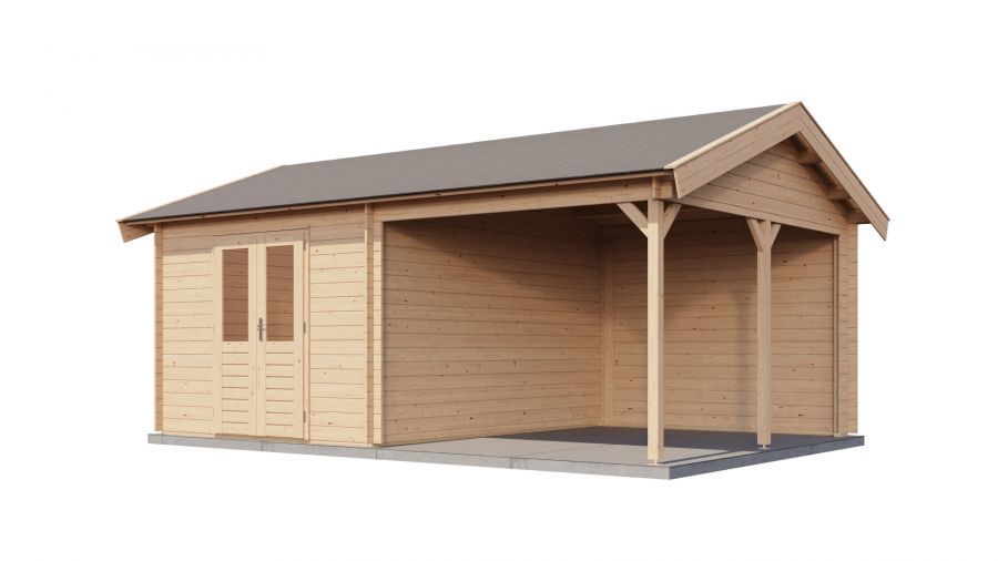 Lugarde Select Blokhut met overkapping Hattem 300x400cm + 300cm - Onbehandeld