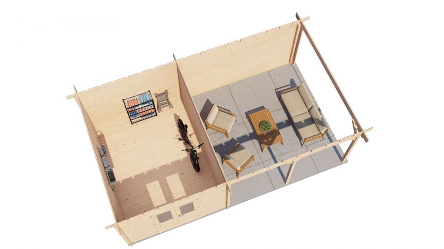 Lugarde Select Blokhut met overkapping Culemborg 300x400cm + 400cm - Onbehandeld