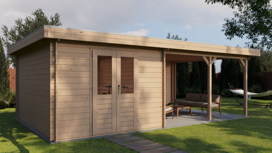Lugarde Select Blokhut met overkapping Culemborg 300x400cm + 400cm - Onbehandeld