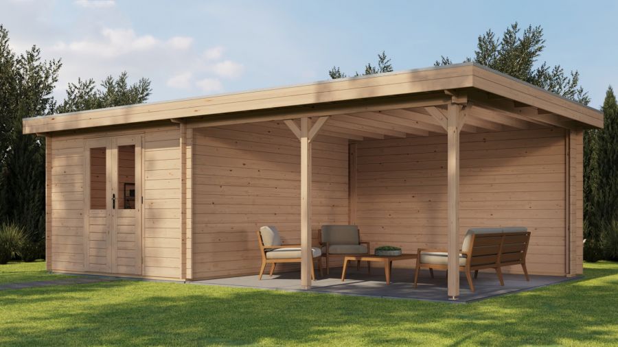 Lugarde Select Blokhut met overkapping Culemborg 300x400cm + 400cm - Onbehandeld