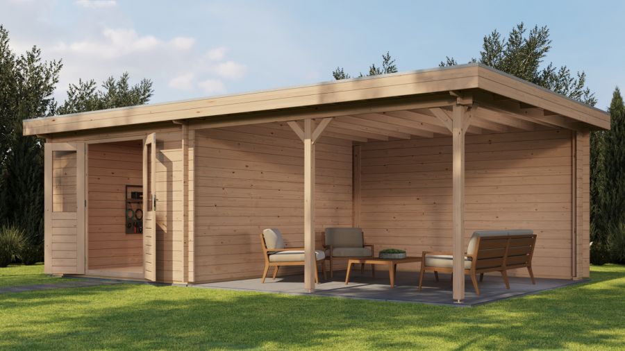 Lugarde Select Blokhut met overkapping Culemborg 300x400cm + 400cm - Onbehandeld