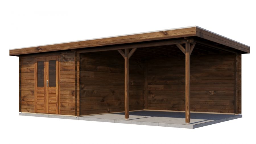 Lugarde Select Blokhut met overkapping Culemborg 300x400cm + 400cm - Keteldruk Bruin